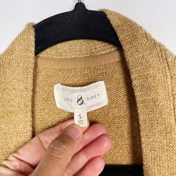 Lou & Grey Small S Camel Tan Wool Blend Long Length Open Front Cardigan Sweater - Picture 7 of 8